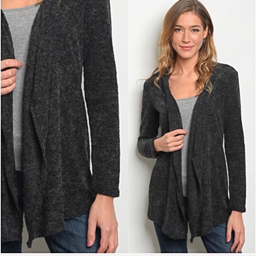 Warm Draped Charcoal Gray Cardigan Sweater SM - Picture 2 of 4